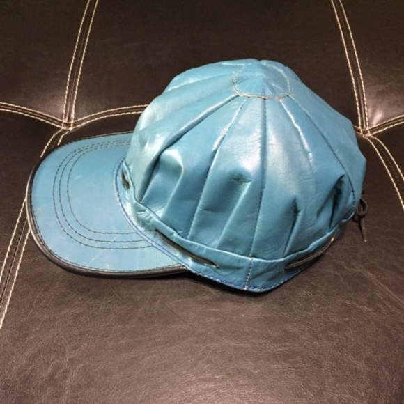 New Full Leather Cap Hat Turquoise Size XL - Picture 3 of 7